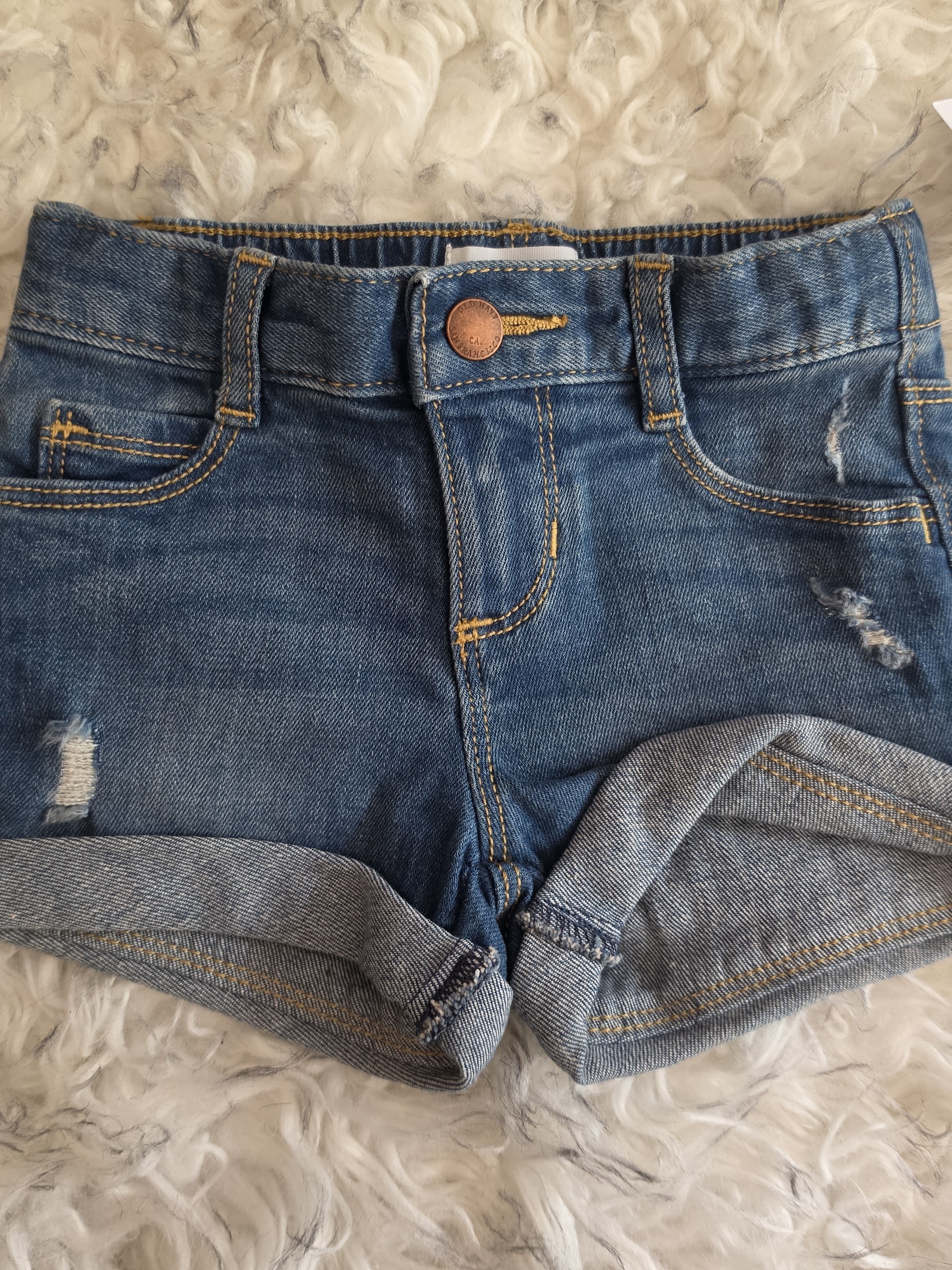 Old Navy Blue Denim Shorts With Gold Stitching